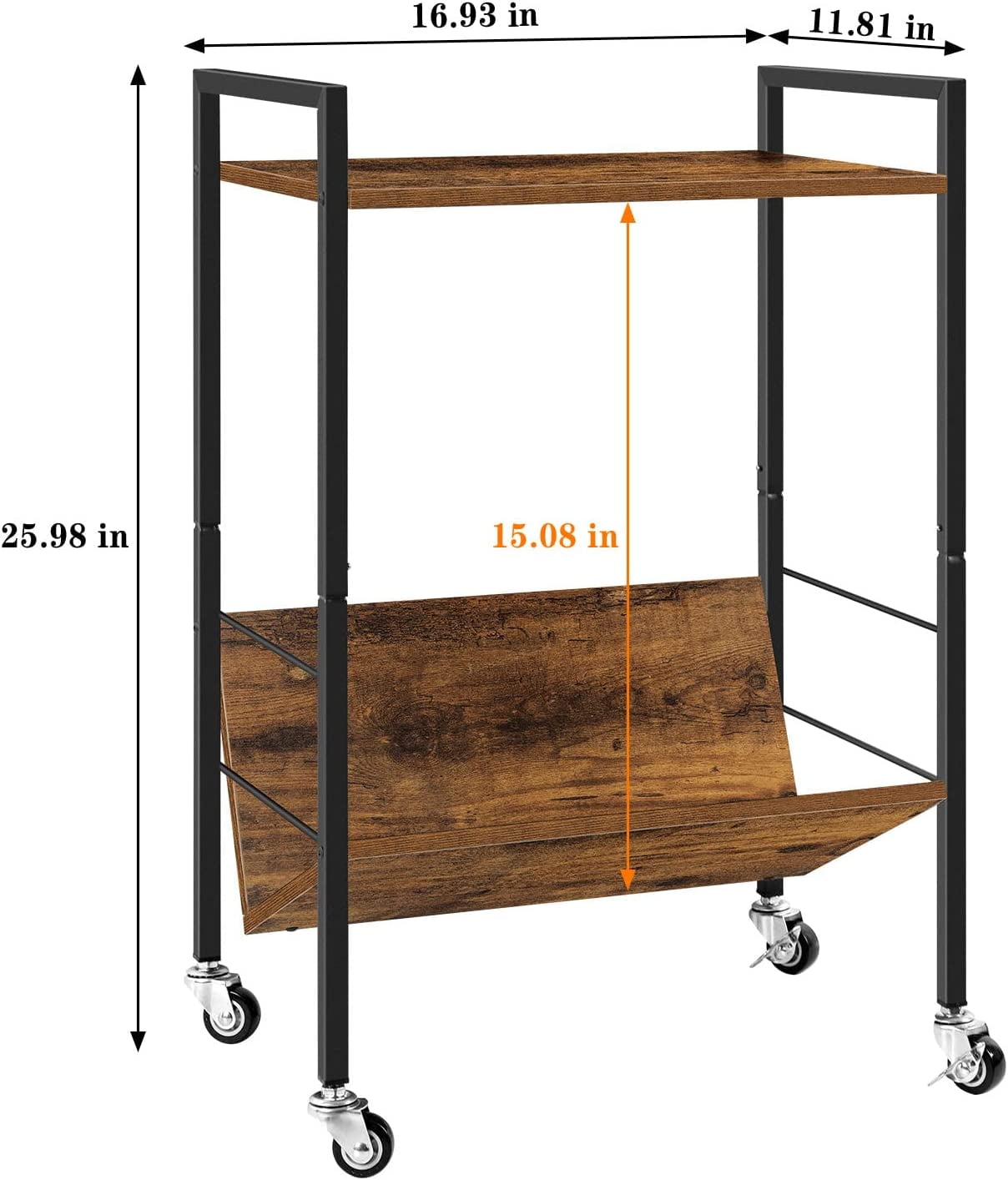 2 Tier Record Player Stand End Table with Vinyl Storage Shelf, Brown