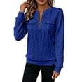 thumbnail image 2 of Stamzod Womens Quarter Zip Pullover Sweatshirts Dressy Casual Textured Tops Spring Fall Crewneck Sweatshirt Blue E L, 2 of 8