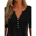 thumbnail image 3 of DYMADE Women Basic Workwear Button Collar Summer Short Sleeve T-Shirts, 3 of 4