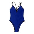 thumbnail image 1 of Gibobby Trajes de Baño para Mujer Bikini con Tanga y cuello en V para mujer, traje de baño Monokini, ropa de baño, ropa de playa(Azul,G), 1 of 5