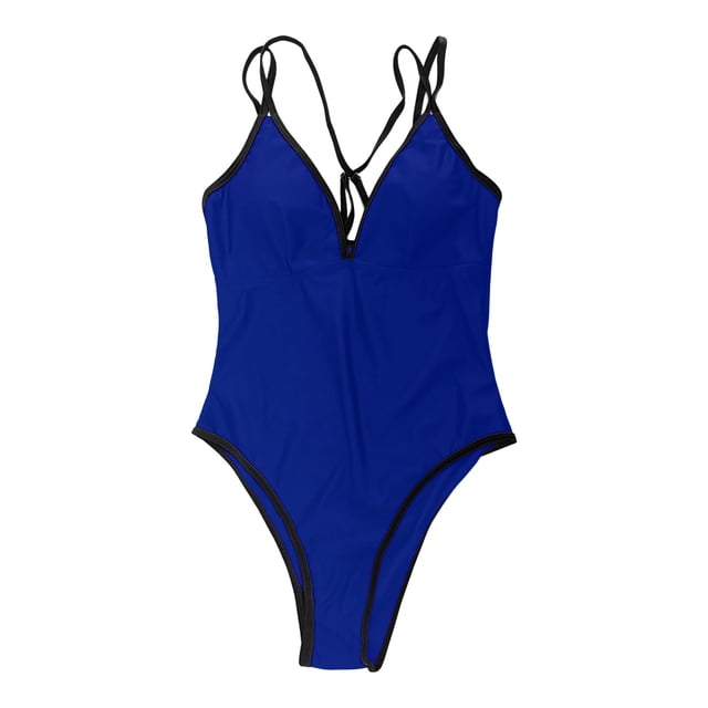 Gibobby Trajes de Baño para Mujer Bikini con Tanga y cuello en V para mujer, traje de baño Monokini, ropa de baño, ropa de playa(Azul,G)