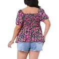 thumbnail image 3 of Agnes Orinda Women's Plus Size Floral Tops Sweatheart Neck Short Sleeve Ruffle Hem Back Smocked Casual Summer Babydoll Blouses 1X Hot Pink, 3 of 6