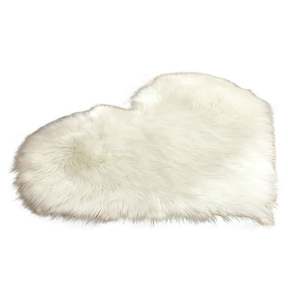 Heart Shaped Soft Faux Sheepskin Fur Rugs, Heart Shaped Fluffy Carpet for Home Sofa Living Room Floor Mat Plush (White) 15.7x11.8"