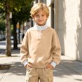 thumbnail image 6 of YUANxueke Boys & Girls Fleece Color Block Sweatshirt Long Sleeve Zip Up Mock Neck Pullover Top,Beige,11 Years, 6 of 8