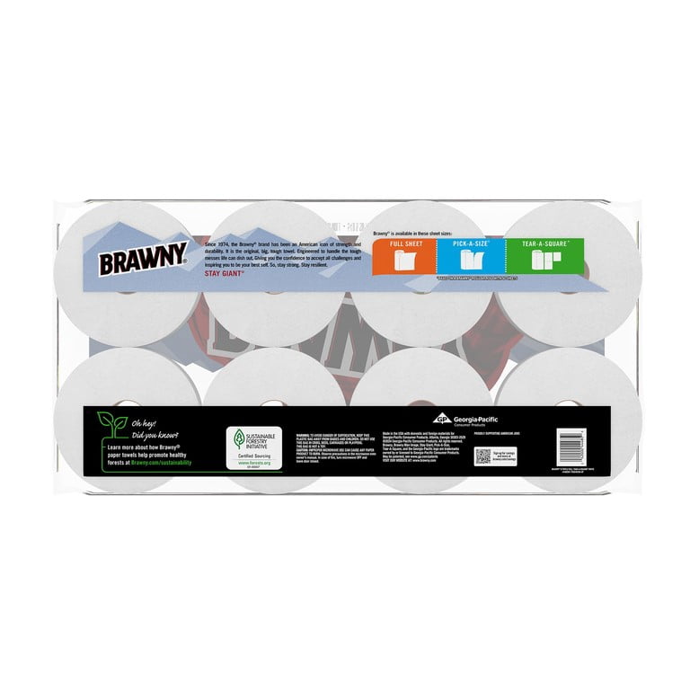 Brawny Tear-a-Square Paper Towels, 8 Triple Rolls