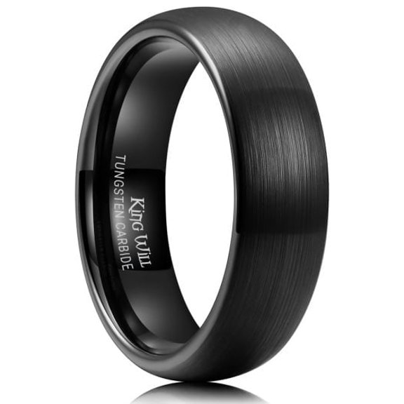 King Will Basic 6mm Tungsten Carbide Ring for Men Women Black Wedding Band Domed Matte Brushed Finish Comfort Fit Size 12
