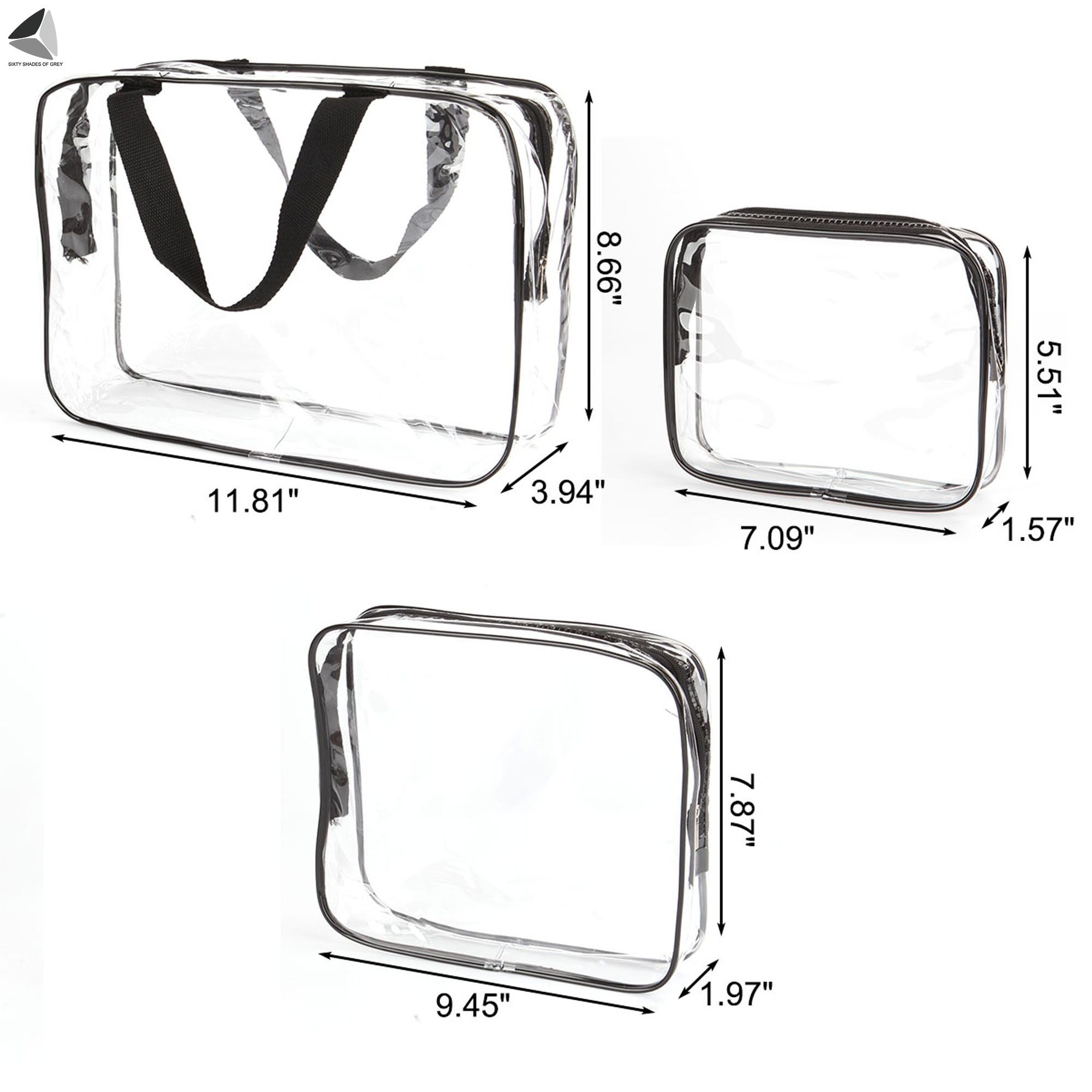 PULLIMORE 2 Packs Clear Makeup Bags PVC Cosmetic Organizer Pouch Portable Travel Toiletry Bag Plastic Airport Airline Handbags