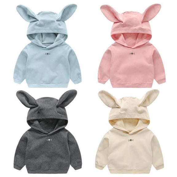 Toddler Baby Cute Cartoon Patchwork Rabbit Ear Hooded Sweatshirt Top