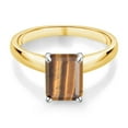 thumbnail image 2 of Gem Stone King 2.00 Ct Emerald Cut Brown Tiger Eye 10K Yellow and White Gold Ring Ring, 2 of 4
