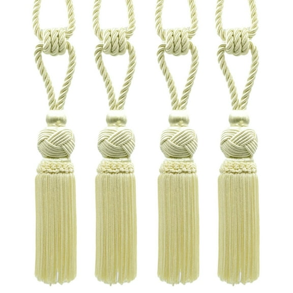 Beautiful Curtain & Drapery Chainette Tassel Tieback with Turkish Head Design, Medium Size, Tassel Length 6" (15cm), 28" Spread (71cm) # TBTRK6,, Cream Ivory #A2 (Ivory / Cream) Set of 4