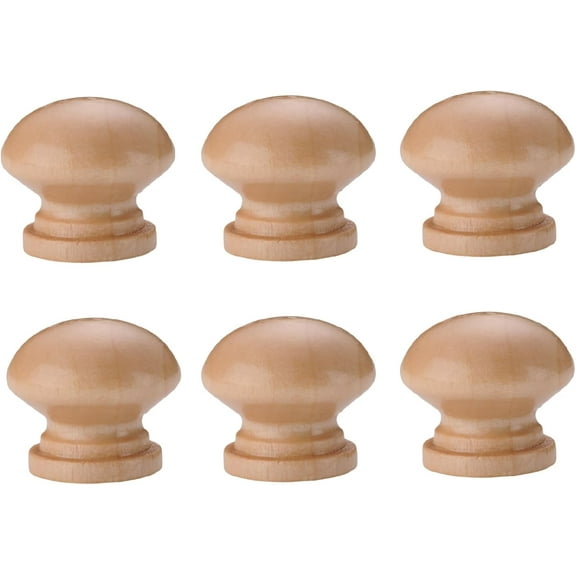 Gamvdout Wooden Handles for Cupboards 6Pcs Dutch Wooden Cabinet Door Handle Drawer Round Solid Wood Furniture Single Hole Spherical Mushroom Handle 33 * 30Mm