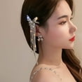 thumbnail image 3 of Butterfly Rhinestone Tassel Clips Rhinestone Hair Clips Butterfly Tassel Hair Accessories for Women and Girls, silver, 3 of 7