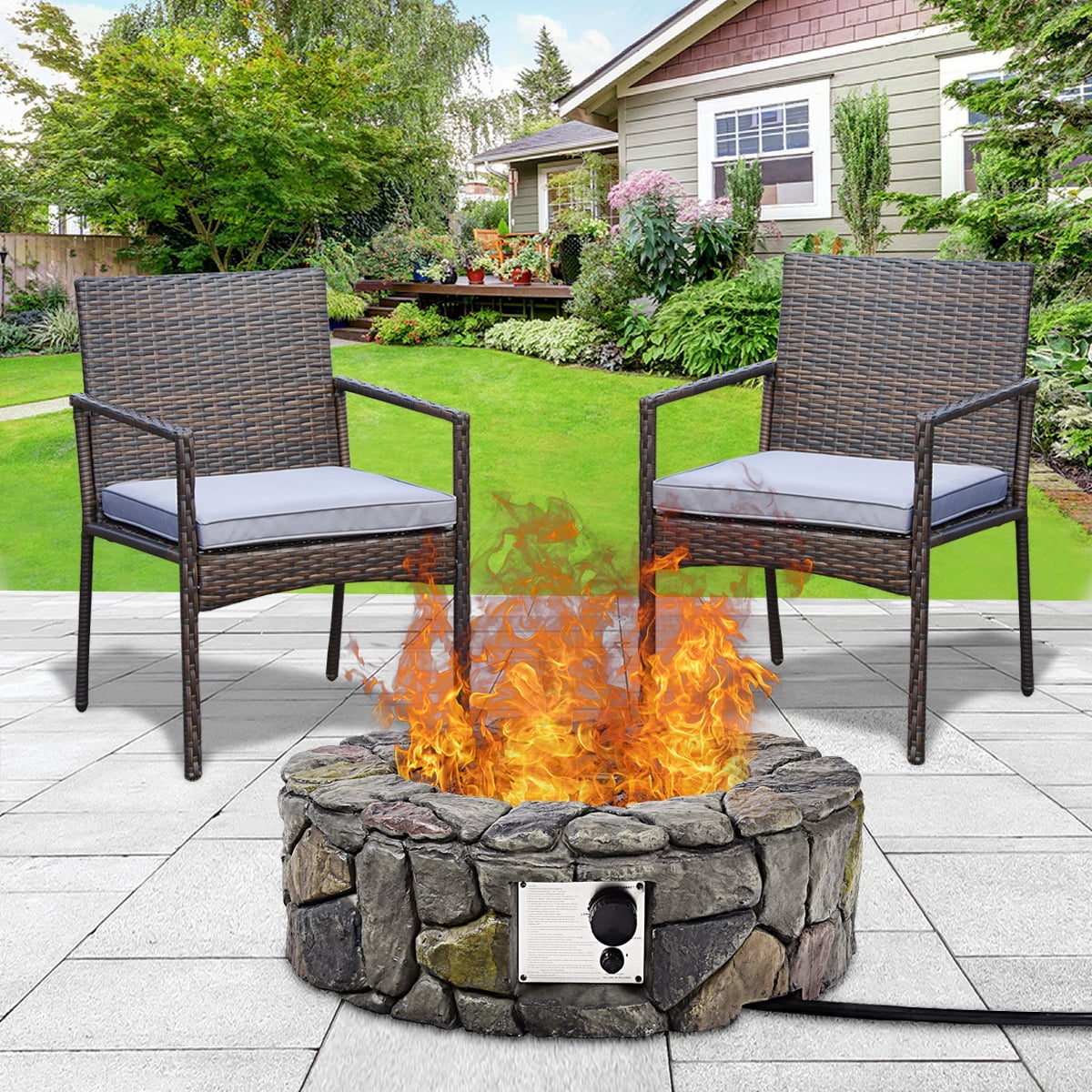 Topbuy Outdoor 40000 BTU Gas Fire Pit Table Electronic Propane Ignition Lava Rock Grey