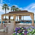 thumbnail image 2 of Erommy  Hardtop Gazebo with Aluminum Frame and Double Roof, Permanent Outdoor Gazebo Includes Curtains&Netting for Patio Backyard 12'x24' - Wood Grain, 2 of 5