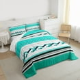 thumbnail image 3 of Feelyou Cyan Stripes Lines Queen Comforter Set, Vintage Square Triangle Bedding Sets, Chic Abstract Theme Reversible Bedding Comforter Set, Lightweight Room Decor, 3-Piece, 3 of 8