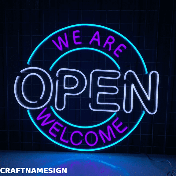 Craftnamesign We Are Welcome Neon Sign, Open Sign Wall Decor, Open Store Wall Art