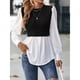 thumbnail image 4 of Camisa de Mujer con Botones y Diseño Patchwork, Larga, Cuello Redondo, Dos en , de Punto Canalé, con Volantes. Negro S, 4 of 8