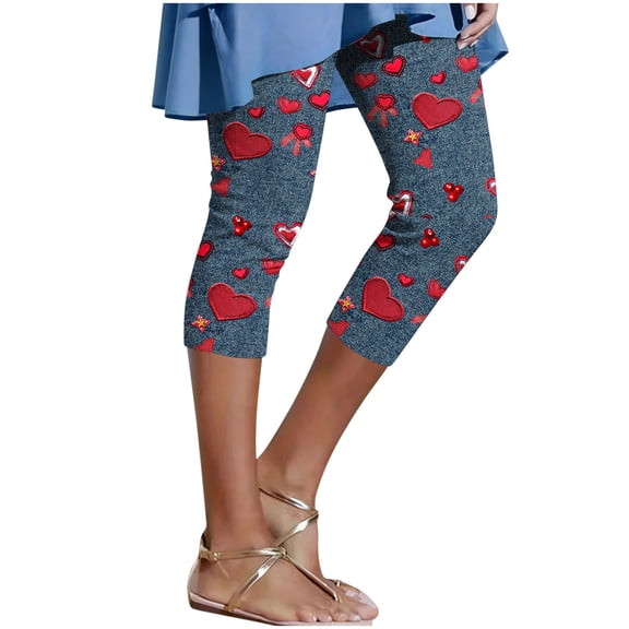 DeHolifer Leggings for Women High Elastic Waisted Casual Printed Straight Leg Yoga Capri Tights Red M