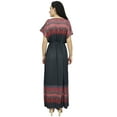 thumbnail image 2 of Bimba Women's Drawstring Waist Gray Dress Casual Bohemian Long Maxi Dresses-4, 2 of 4