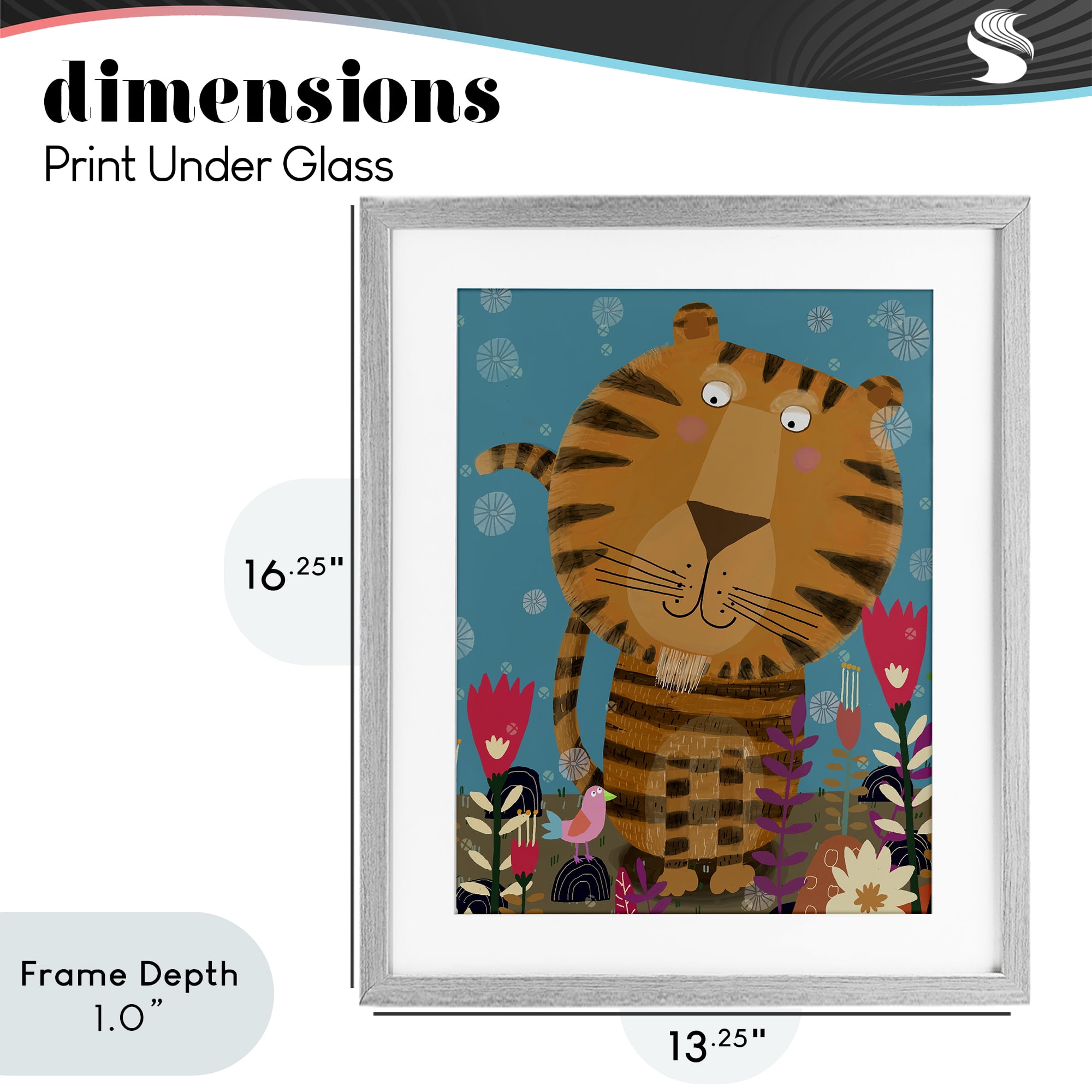 Stupell Industries Boho Tiger & Flowers Gray Framed Print Under Glass, design by Carla Daly