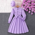 thumbnail image 5 of SERTG Kids Solid Color Lapel Dress Set Long Sleeve Button Down and Hat Casual Comfortable Two-Piece Skirt Outfit(Purple,12-13 Years), 5 of 9