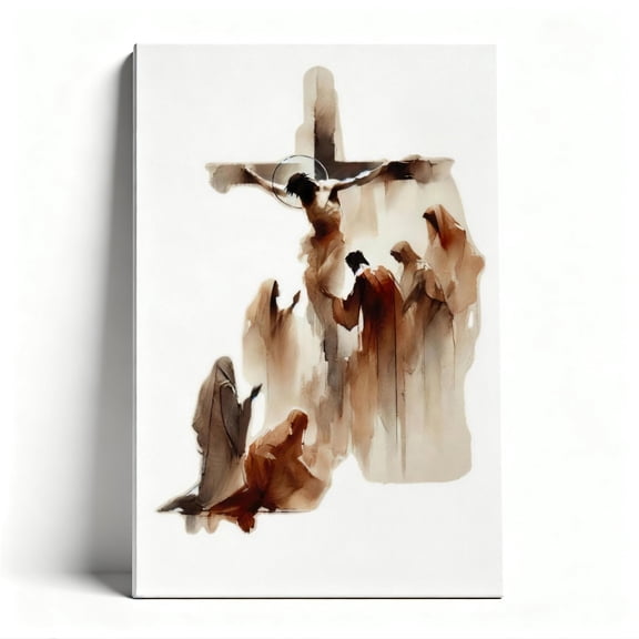 Crucifixion Watercolor Canvas Wall Art, Contemporary Christian Decor, Inspirational Religious Artwork for Prayer Room, Ready to Hang