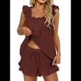 thumbnail image 2 of Conjunto de Pijama de 2 Piezas para Mujer con Volantes, Camiseta Sin Mangas y Pantalones Cortos Suaves, Pijama de Novia para Mujer. Marrón XL, 2 of 10
