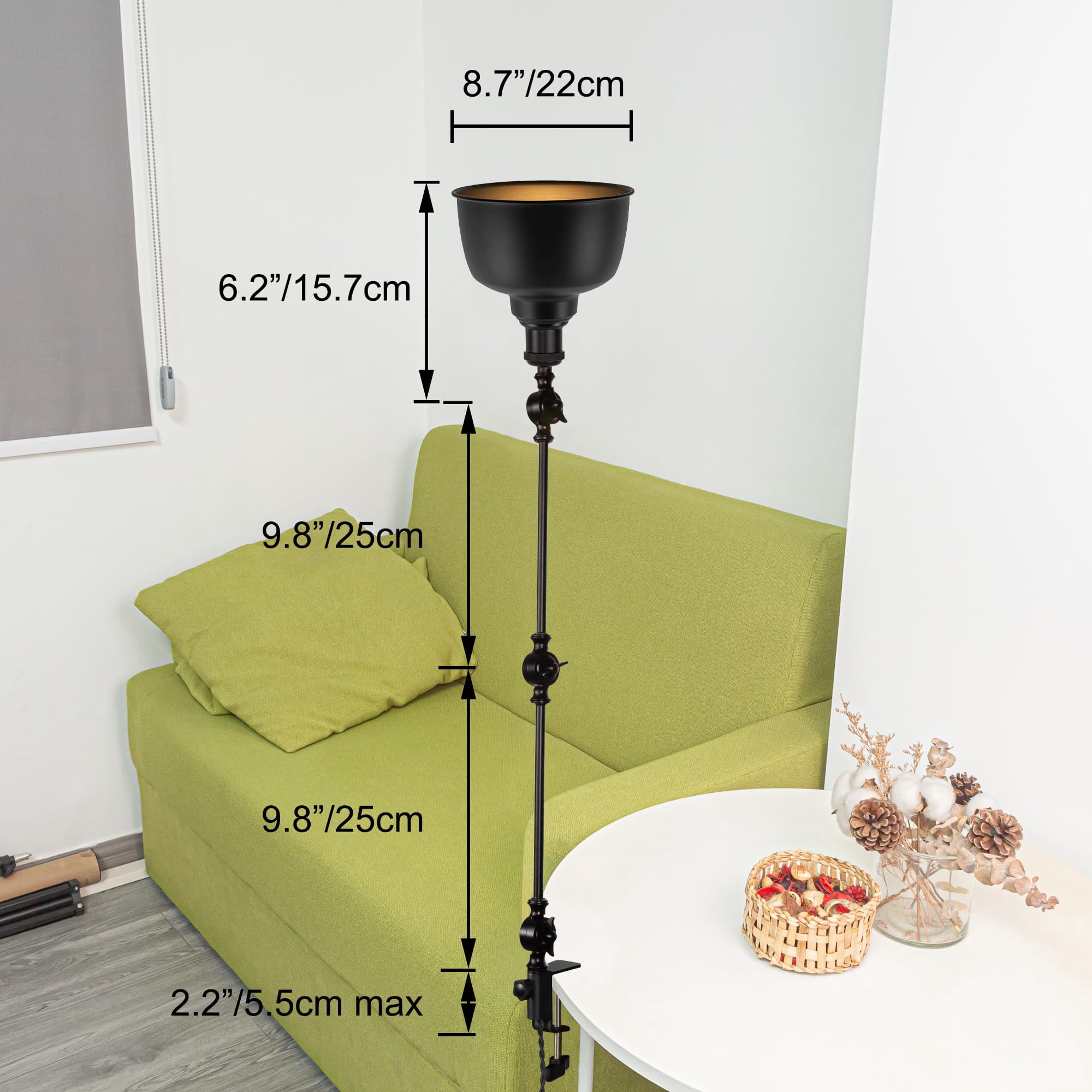 Kiven Dimmable Clip-on Desk Lamp, 1-Light Black Industrial Nightstand Lamp with Flexible Swing Arm, Remote Control, Decorative Clamp Lamp for Office Bookshelf Cabine DZ0151