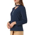 thumbnail image 4 of Allegra K Women's Keyhole Stand Collar Blouse Long Sleeve Button Front Shirt Top, 4 of 6