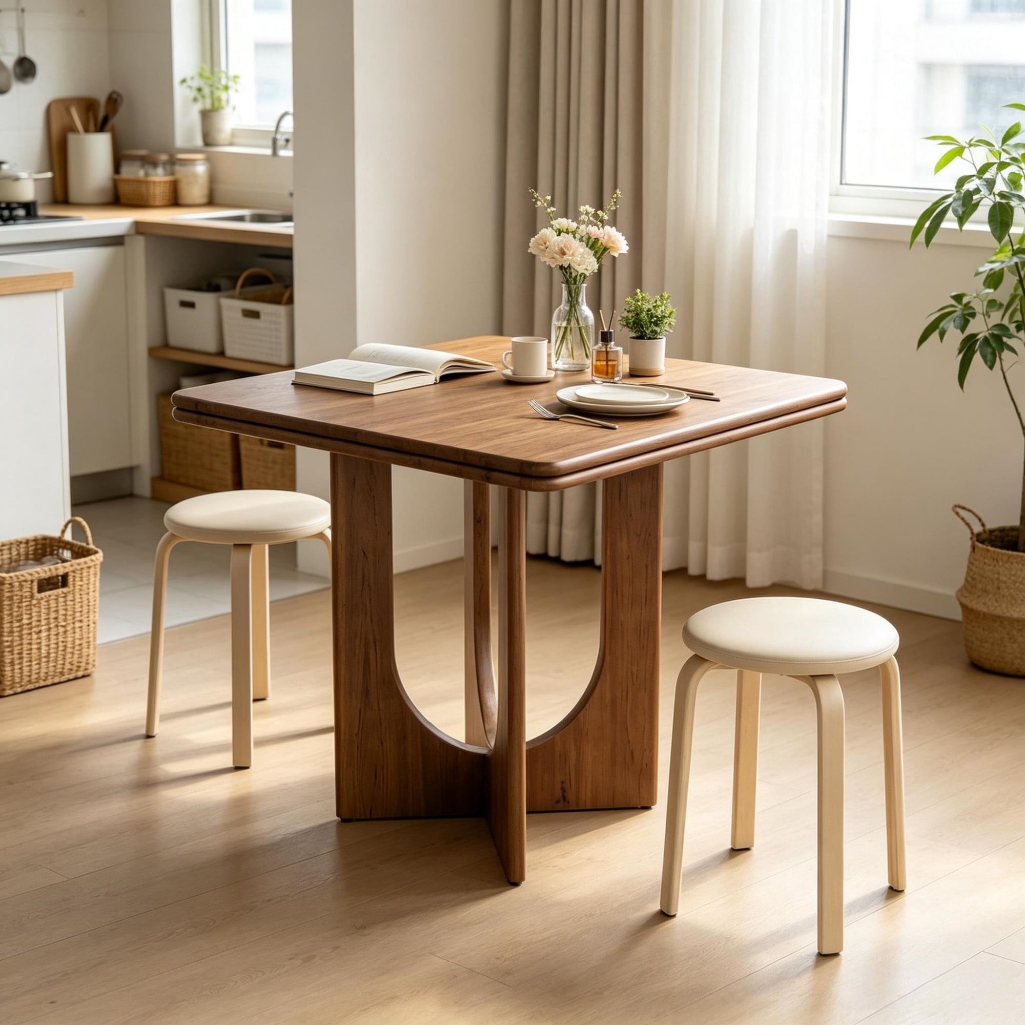 Square Dining Table for 2 to 4 People, Wood Kitchen Table