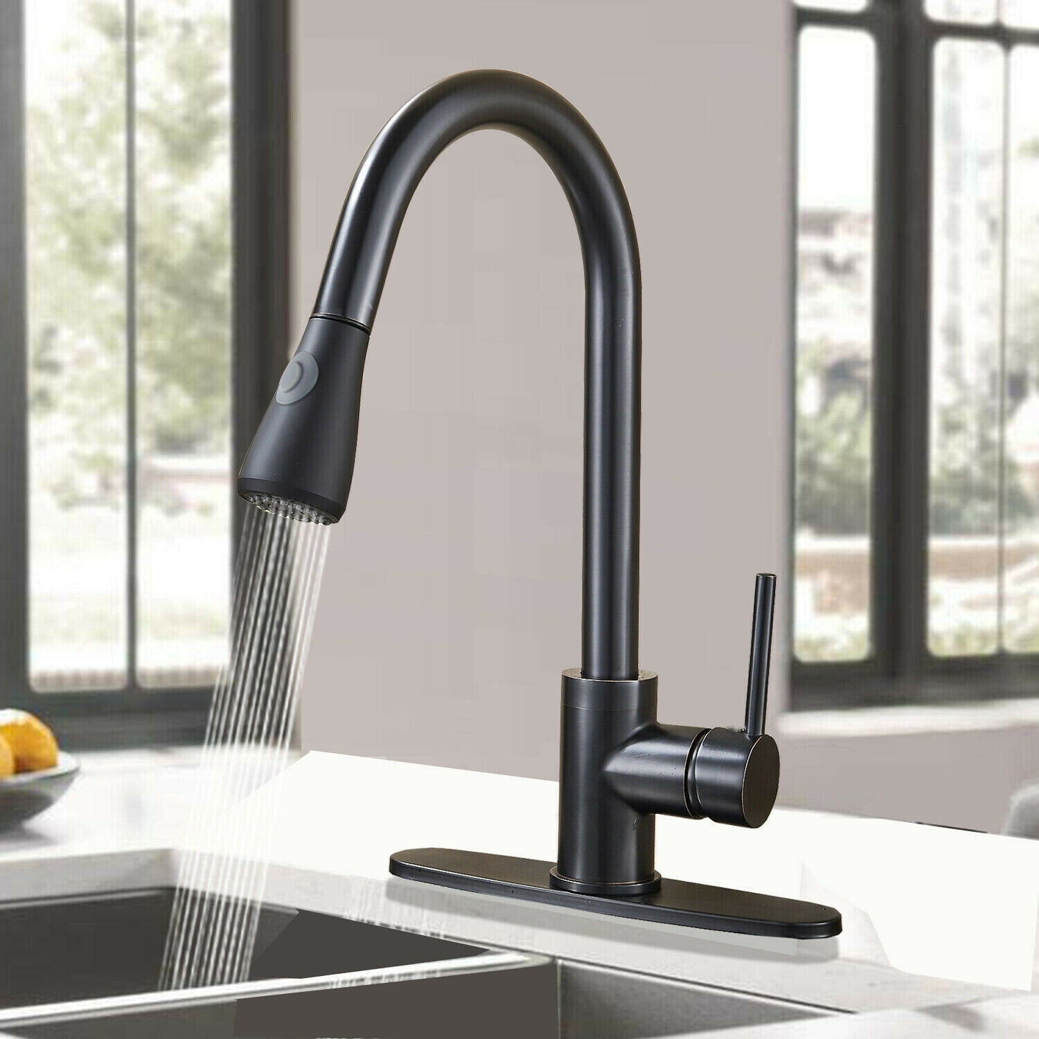 Single Handle Brushed Kitchen Faucet Sink Pull Out Sprayer Mixer Tap With Cover 