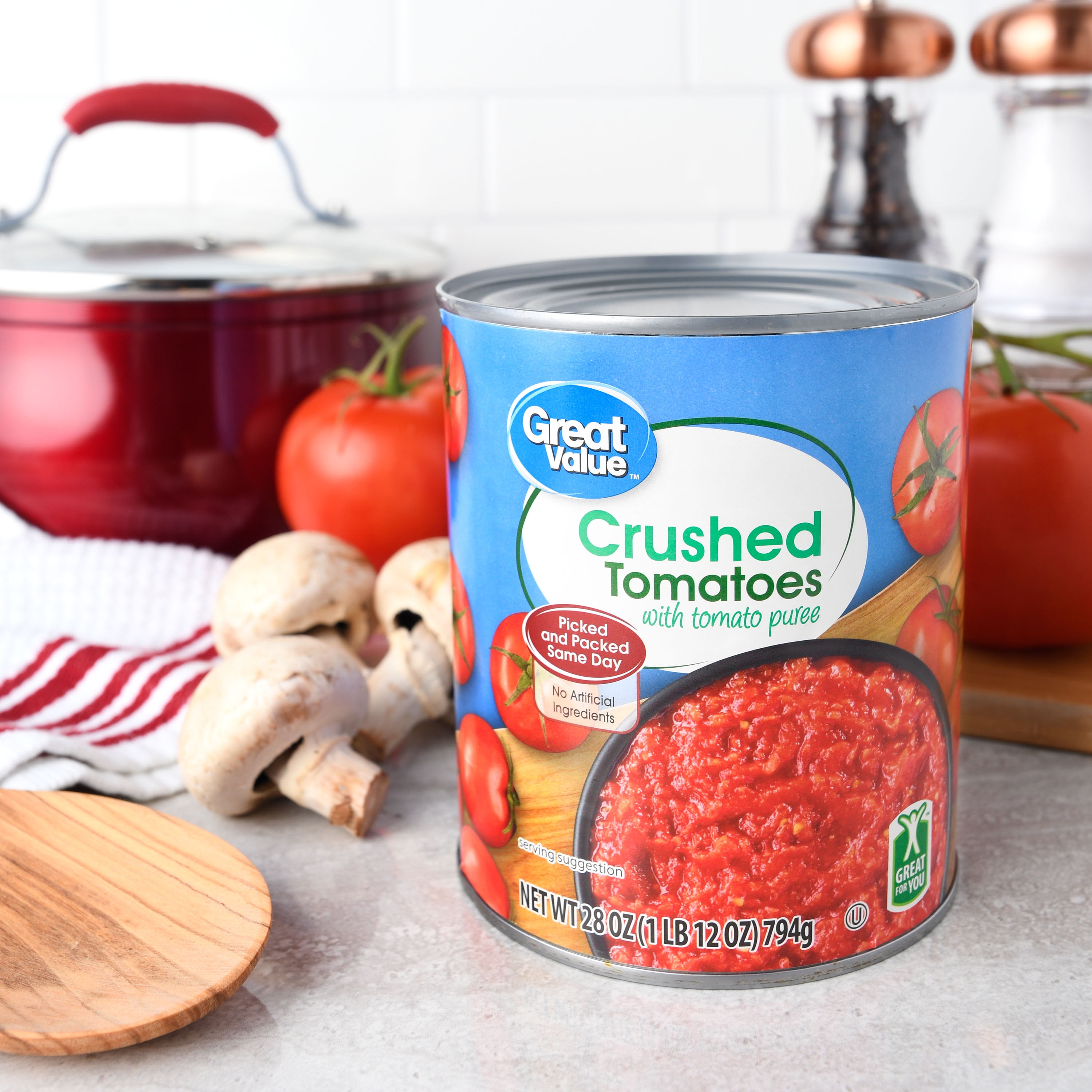 (4 pack) (4 Pack) Great Value Crushed Tomatoes, 28 Oz