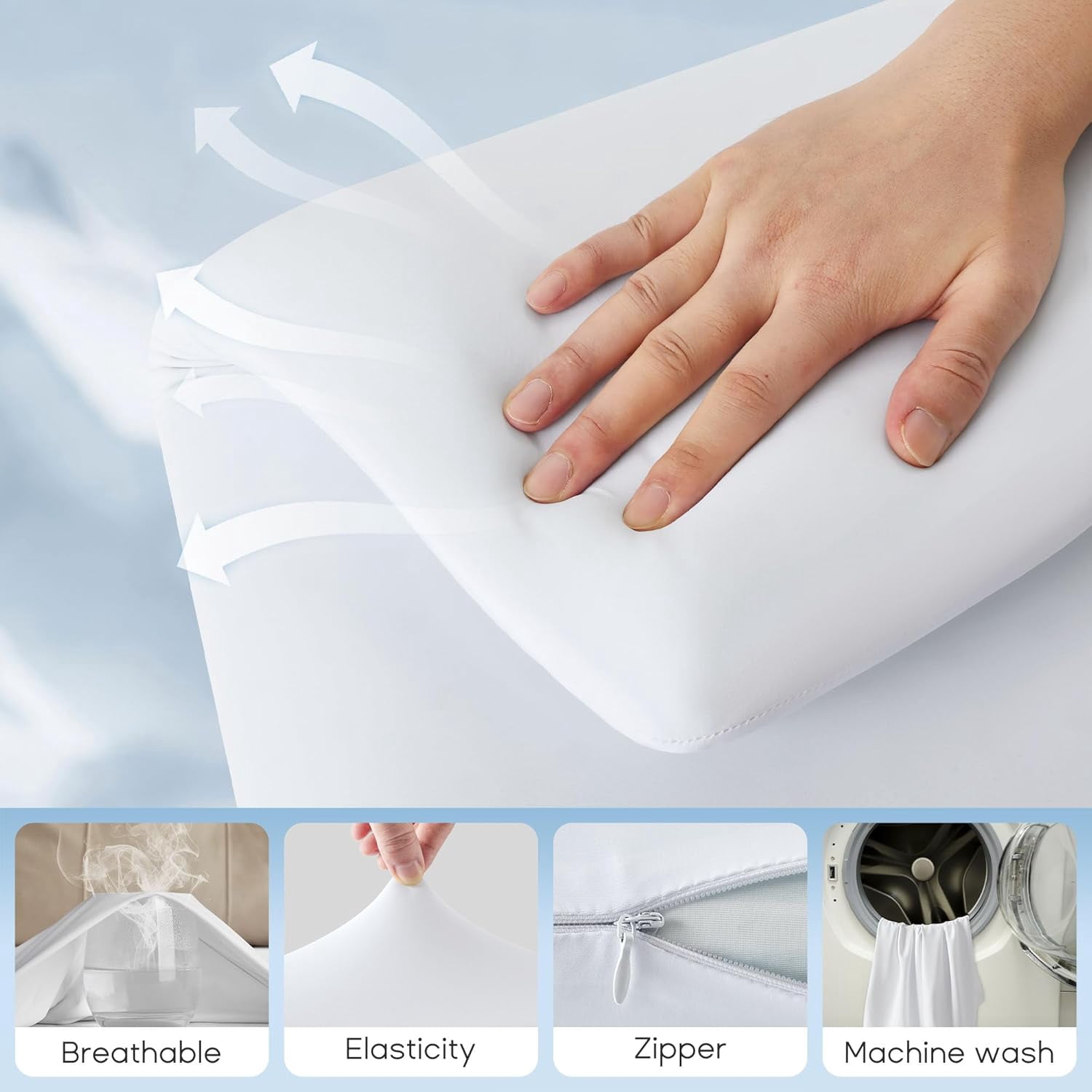 Sonive Ultra Thin Cooling Memory Foam Flat Pillow, Summer Pillow for Side/Back/Stomach Sleepers, Washable Cover 23.6"×15.8"×2.35"