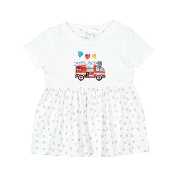 Inktastic Valentine's Day Fire Truck with Hearts Girls Baby Dress