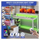 JTAOT L Shaped Computer Desk Corner Office Table Reversible LED Lights ...