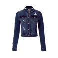 thumbnail image 1 of Made by Olivia Women's Classic Lightly Distressed Button Down Denim Crop Jean Jacket, 1 of 6