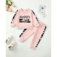 thumbnail image 2 of Kucnuzki 3 Months Newborn Baby Girls Outfits Set 6 Months Girl Winter Clothes Long Sleeves Letter Print Pullover Sweatshirt Tops Camouflage Pants Warm Clorhing 2pcs Pink, 2 of 8