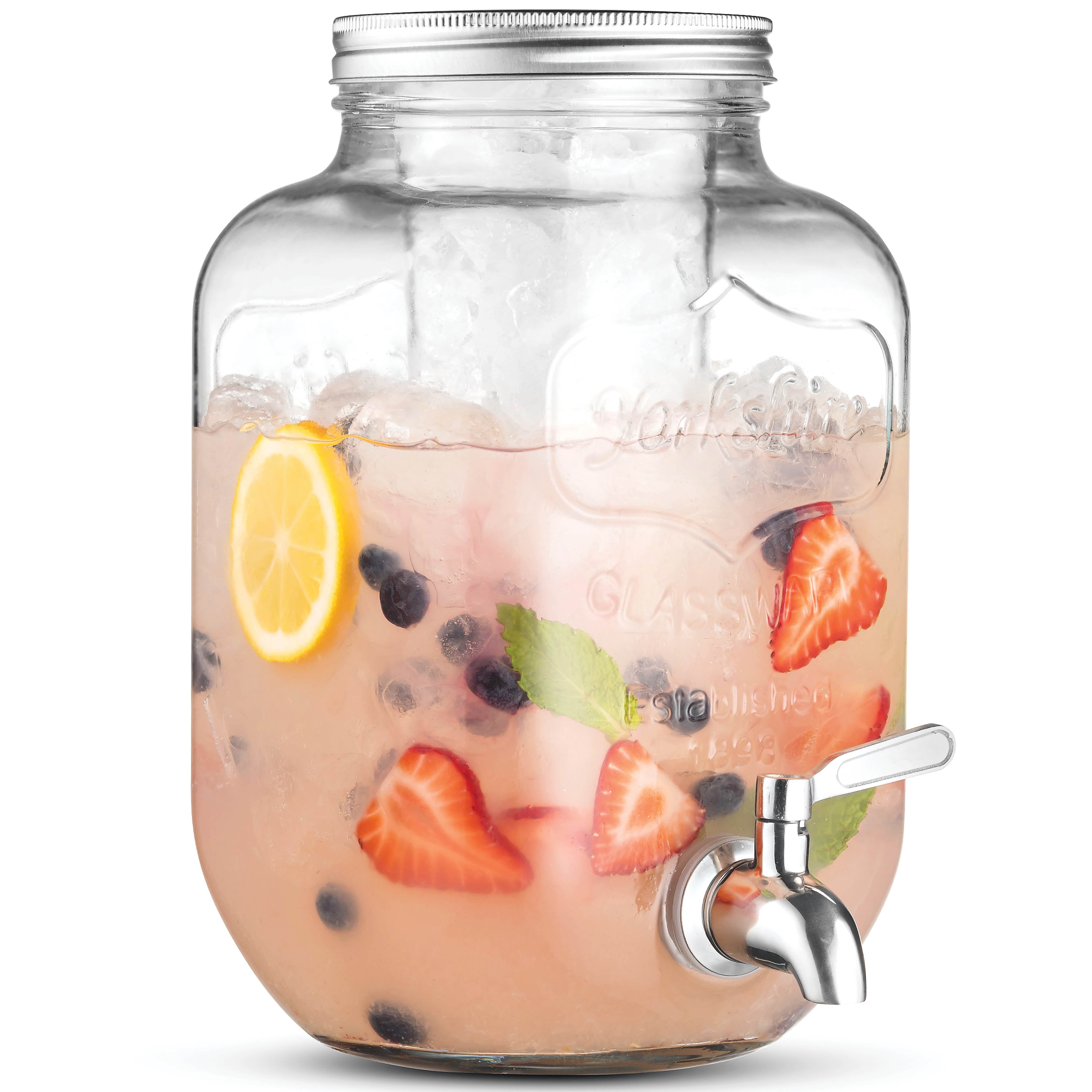 2 Gallon Glass Beverage with Stainless Steel - 100%Leak Proof - Wide Mouth Easy - Drink Dispenser Beverage For Outdoor, Parties and Daily Use - Walmart.com