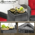 thumbnail image 2 of Gymax 5PCS Outdoor Rattan Furniture w/ 2 Ottomans & Tempered Glass Coffee Table Red, 2 of 6