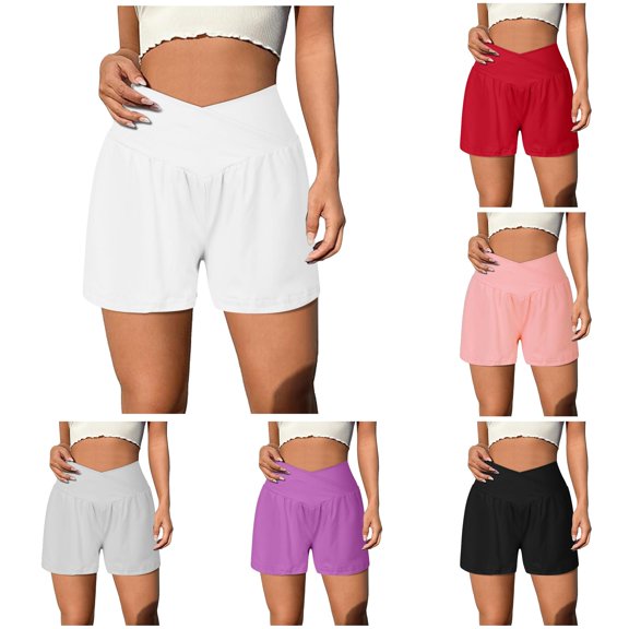 CAIVO Women High Waisted Running Shorts Lined Workout Athletic Short Comfort Summer Outdoor Leisure Casual Solid Color Bottoms