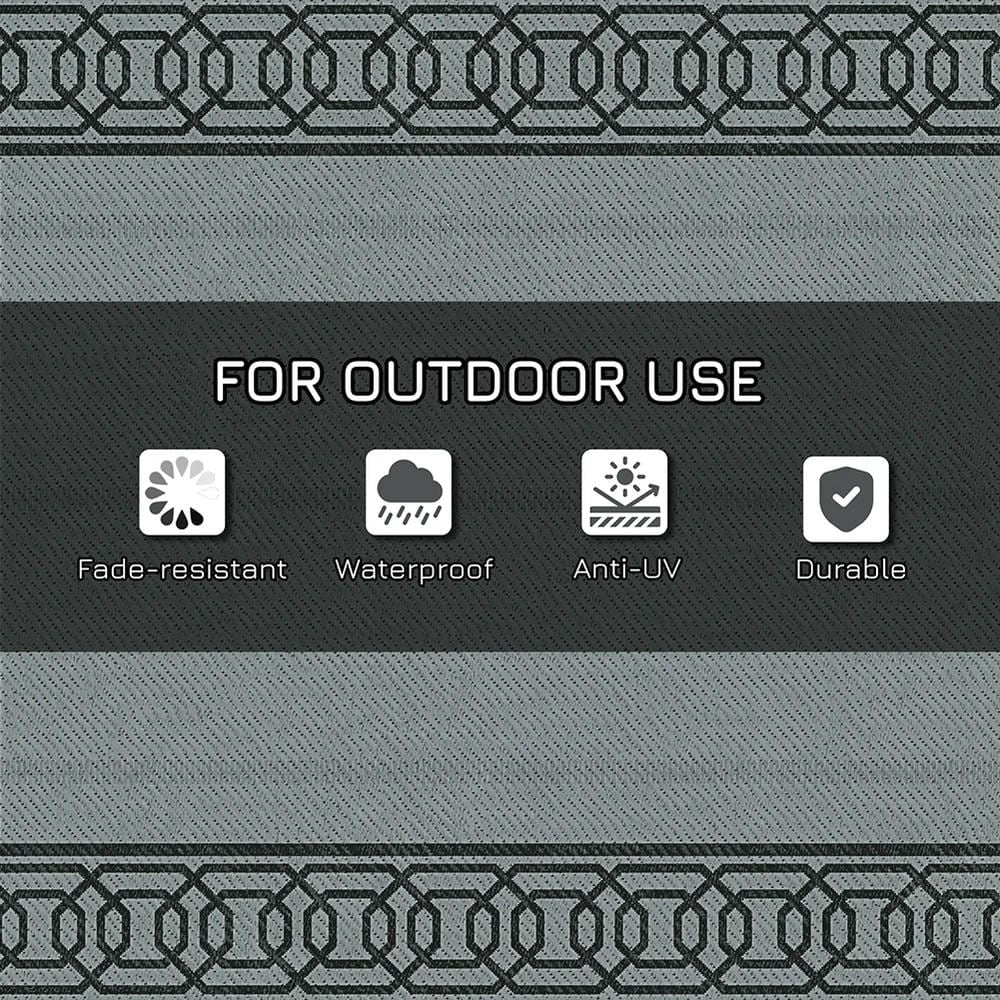 Barara King Rug,Non Slip Rugs,Indoor Door Mat,Reversible Outdoor Rug, 9'x 12' Waterproof Straw Floor Mat, Portable RV Camping Carpet, Black & Gray Border