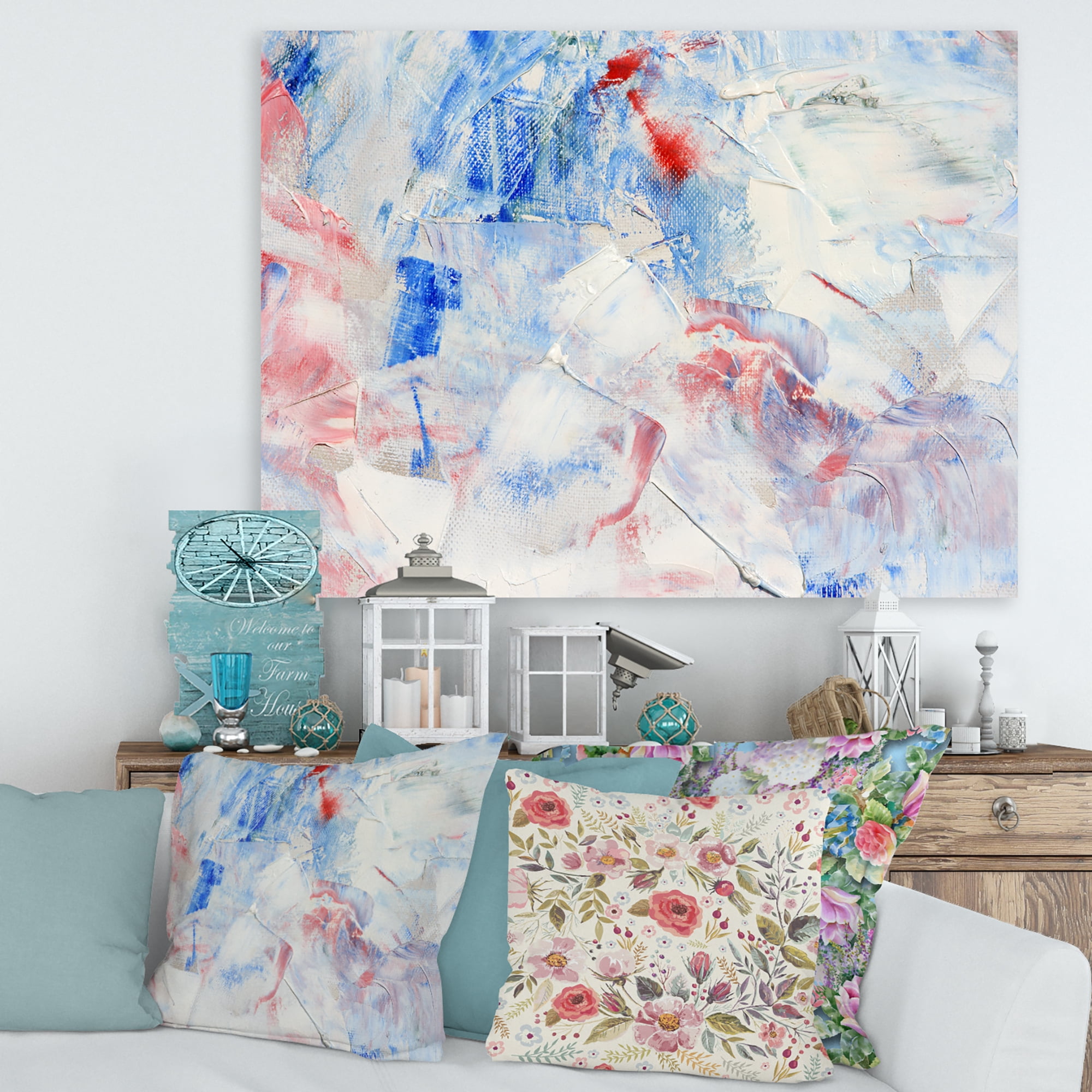 Designart ' Abstract Blue Composition ' Modern Canvas Wall Art Print