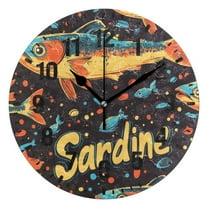 Yayeee 10" Wall Clock Battery Operated Quartz Round Silent Non-Ticking Home Decor,Black Sardines Pattern