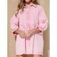 thumbnail image 2 of Hotian Women Denim Shirt Dress 3/4 Sleeve Loose Button Short Jean Dress Pink M, 2 of 5
