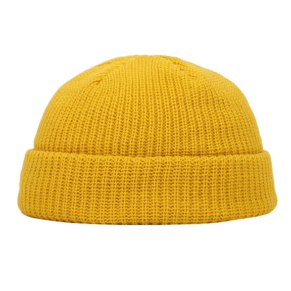 Fgnfyis Unisex Wool Winter Warm Hemming Fashion Casual Knitted Ski Hat Winter Hats for Men Yellow