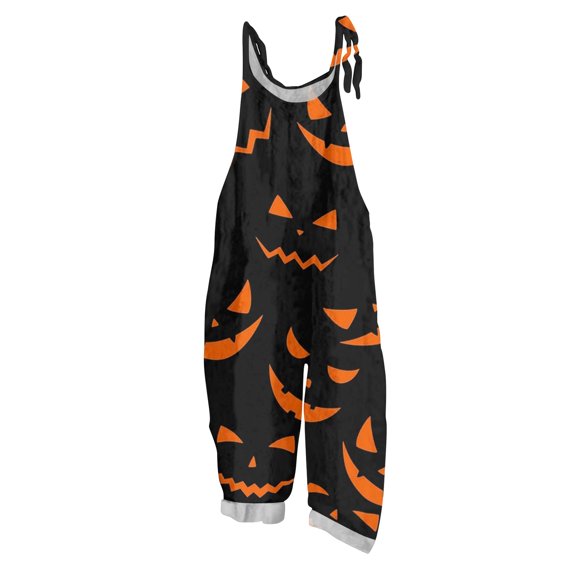 Women's Halloween Overalls Sleeveless Loose Cropped Wide Leg with Adjustable Tie Shoulder Straps and Scoop Neck Jumpsuit for Fall Daily Black L