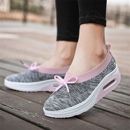 

Fashion Mesh Sneakers FlatBottom Women s Breathable Casual Shoes Wedges Bowknot Women s Casual Shoes Note Please Buy One Or Two Sizes Larger