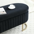 thumbnail image 4 of Oval Storage Bench, Upholstered Velvet End of Bed Bench, Storage Ottoman Bench with Golden Metal Legs, Modern Entryway Bench Fully Assembled Except Legs, 4 of 7
