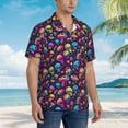 thumbnail image 2 of KLL Men's Hawaiian Shirt Short Sleeve Button Down Beach Shirts-rainbow color mushroom Skull, 2 of 5