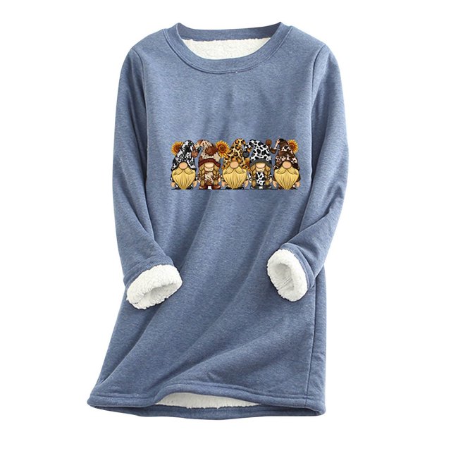 HKEJIAOI Femmes Tunique Chemises Col Rond Graphique Mi-Lourd Long Sleeve Top